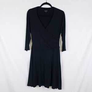 Garnet Hill Brianna Surplice Knit Dress Womens M Black 3/4 Sleeve Capsule
